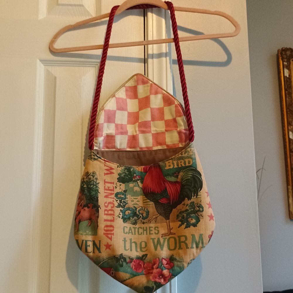 Vintage Handmade‎ Farmhouse Feed Sack Print Shoulder Bag Rustic Barnyard Animals - Picture 7 of 13